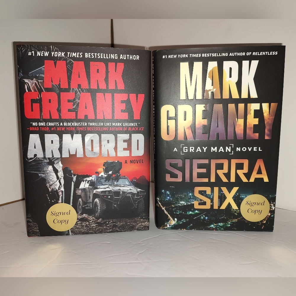 2 Signed Mark Greaney books: Armored, Sierra Six HC New DJ